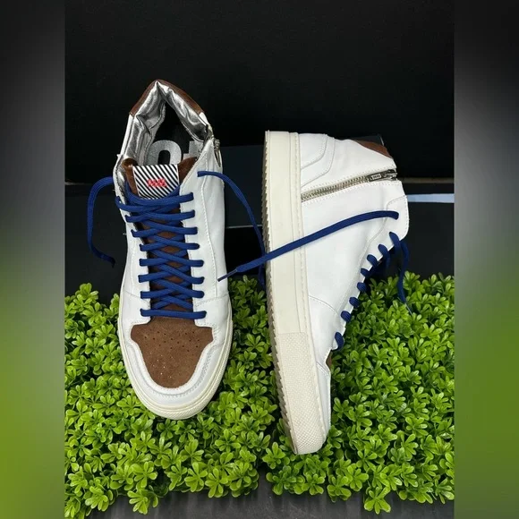 P448 Men White and Brown Suede High-Top Sneakers. Italian leather size 43 - Picture 4 of 13